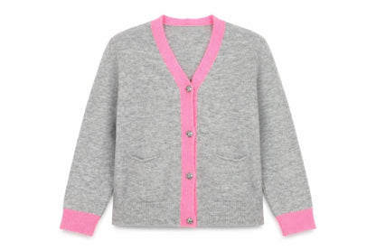 Front view of Isabella D. Women's Grey Cardigan, S, V-Neck, Casual