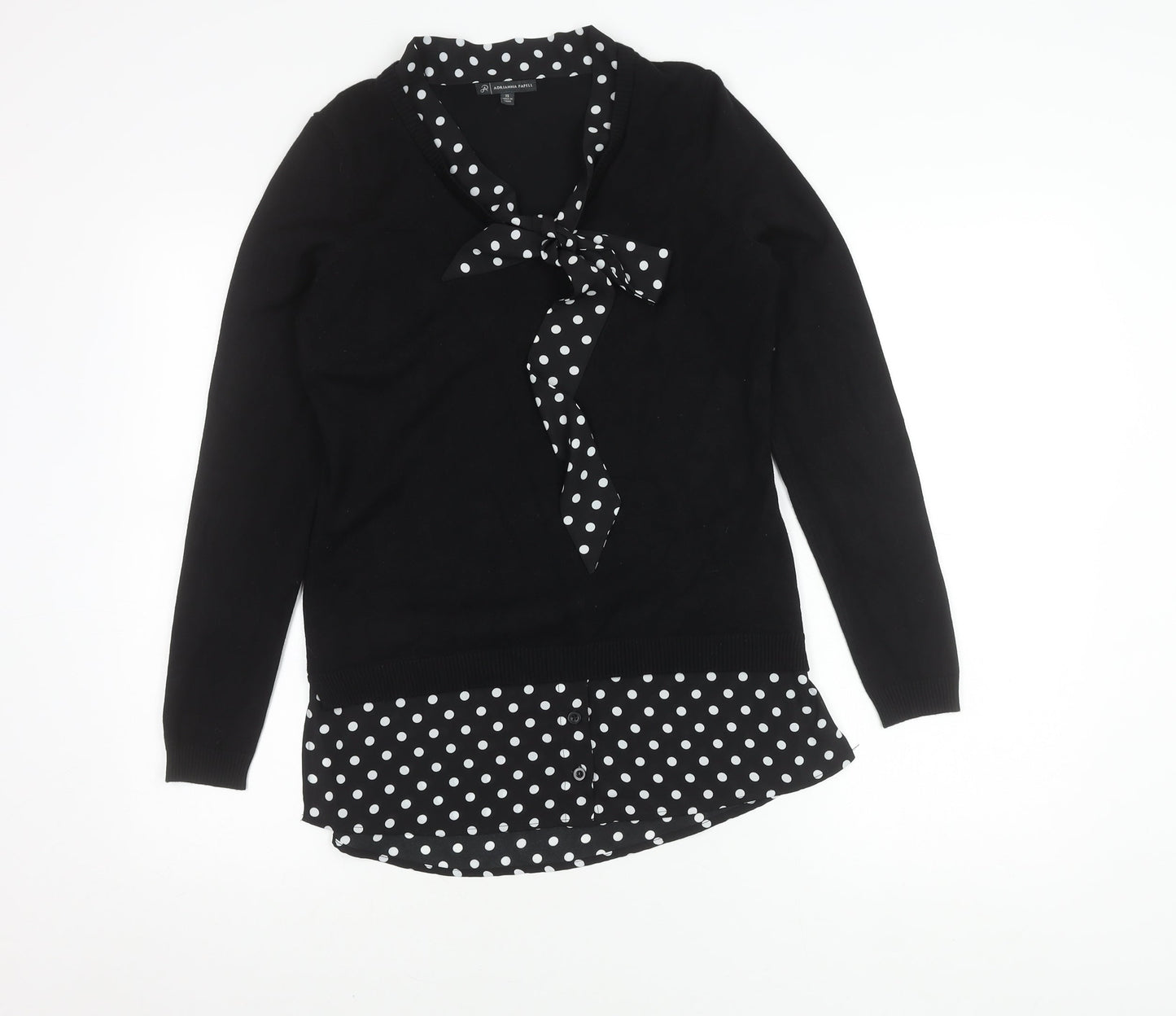 Adrianna Papell Women's Black Bow Polka Dot Jumper XS