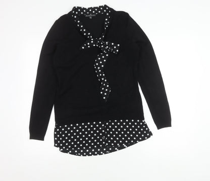 Adrianna Papell Women's Black Bow Polka Dot Jumper XS