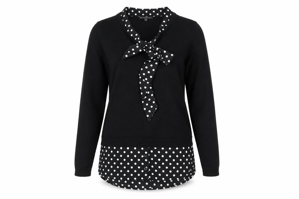 Front view of Adrianna Papell Women's Black Bow Polka Dot Jumper XS