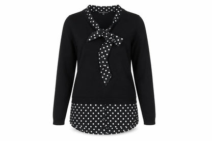 Front view of Adrianna Papell Women's Black Bow Polka Dot Jumper XS