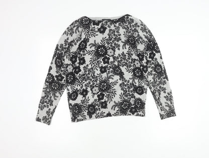 M&Co Women's Grey Floral Pullover Jumper Size 12
