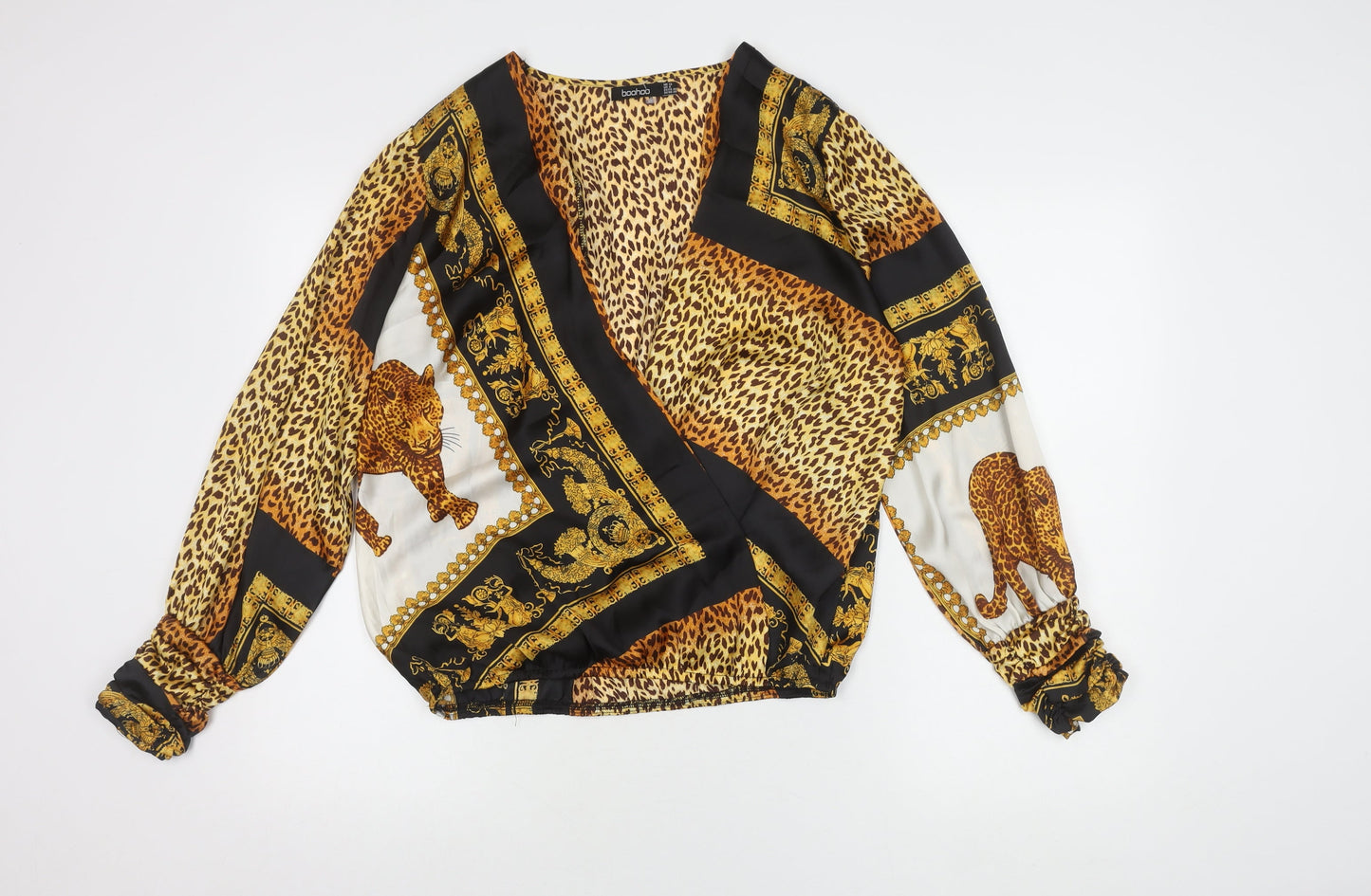 Boohoo Women's Multicoloured Animal Print Wrap Blouse, Size 12