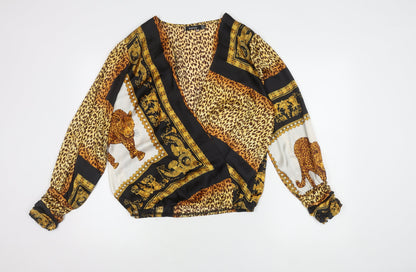 Boohoo Women's Multicoloured Animal Print Wrap Blouse, Size 12