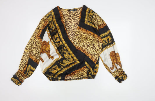 Boohoo Women's Multicoloured Animal Print Wrap Blouse, Size 12