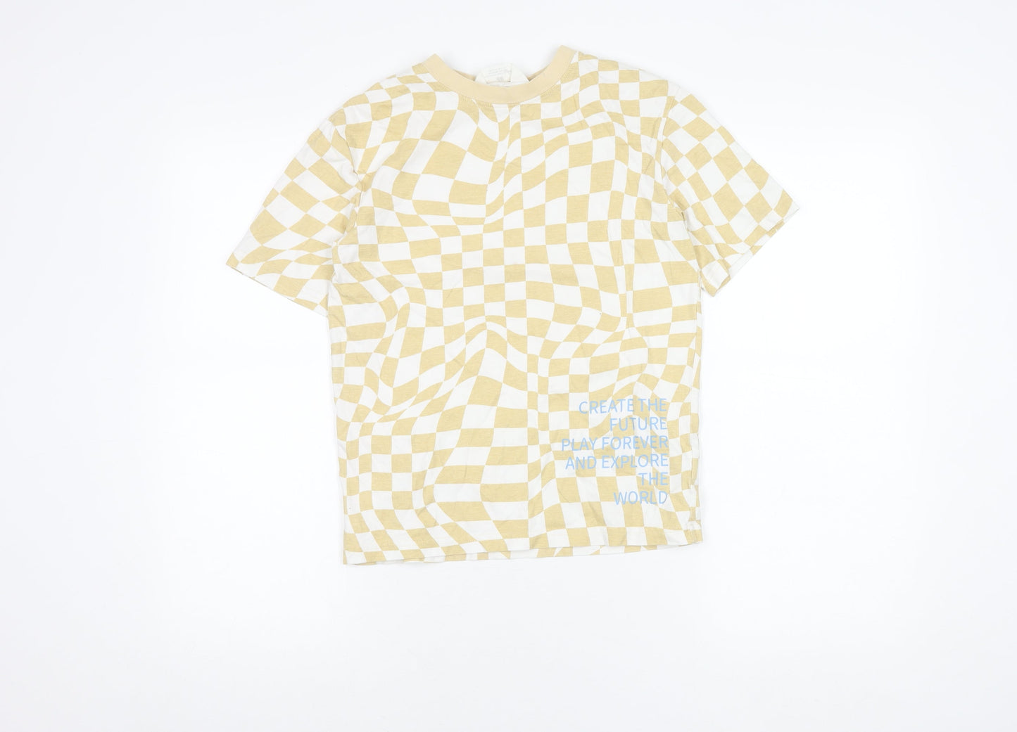 H&M Girls Beige Check T-Shirt 8-9 Years