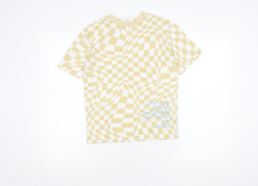 H&M Girls Beige Check T-Shirt 8-9 Years