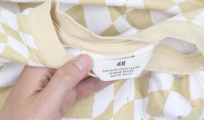 H&M Girls Beige Check T-Shirt 8-9 Years