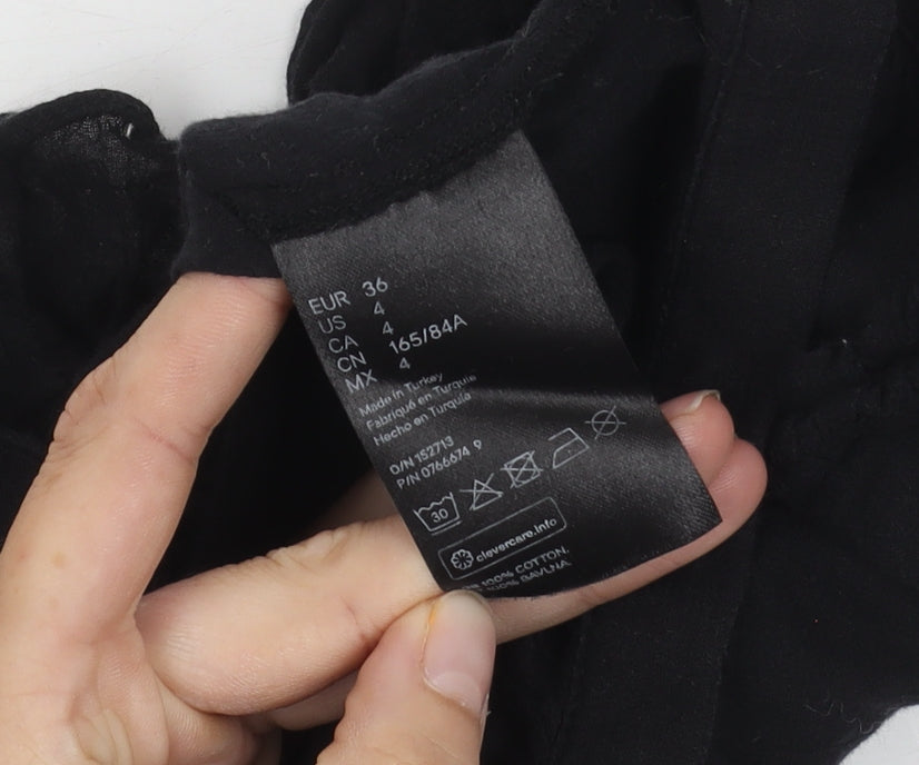Womens UK Size 8 H&M Black Cropped Blouse