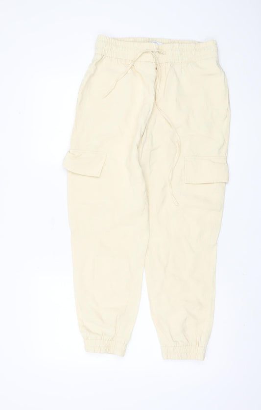 Womens UK Size 10 Zara Relaxed Fit Cargo Beige Trousers