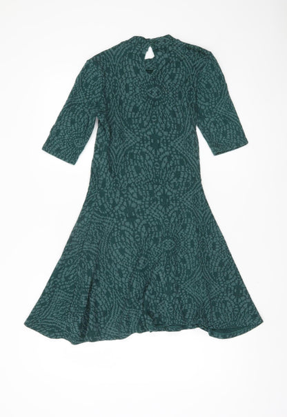 Topshop Green Geometric High Neck Dress - Women UK 8