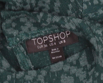 Topshop Green Geometric High Neck Dress - Women UK 8