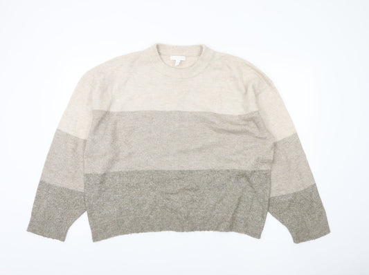 H&M Women's Beige Striped Pullover Jumper, Size 14