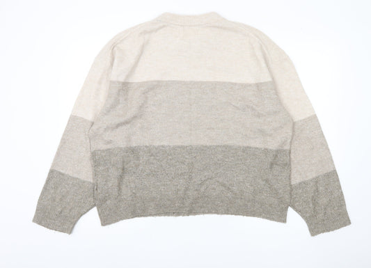 H&M Women's Beige Striped Pullover Jumper, Size 14