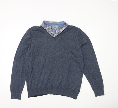 Marks and Spencer Men's Blue V-Neck Jumper L