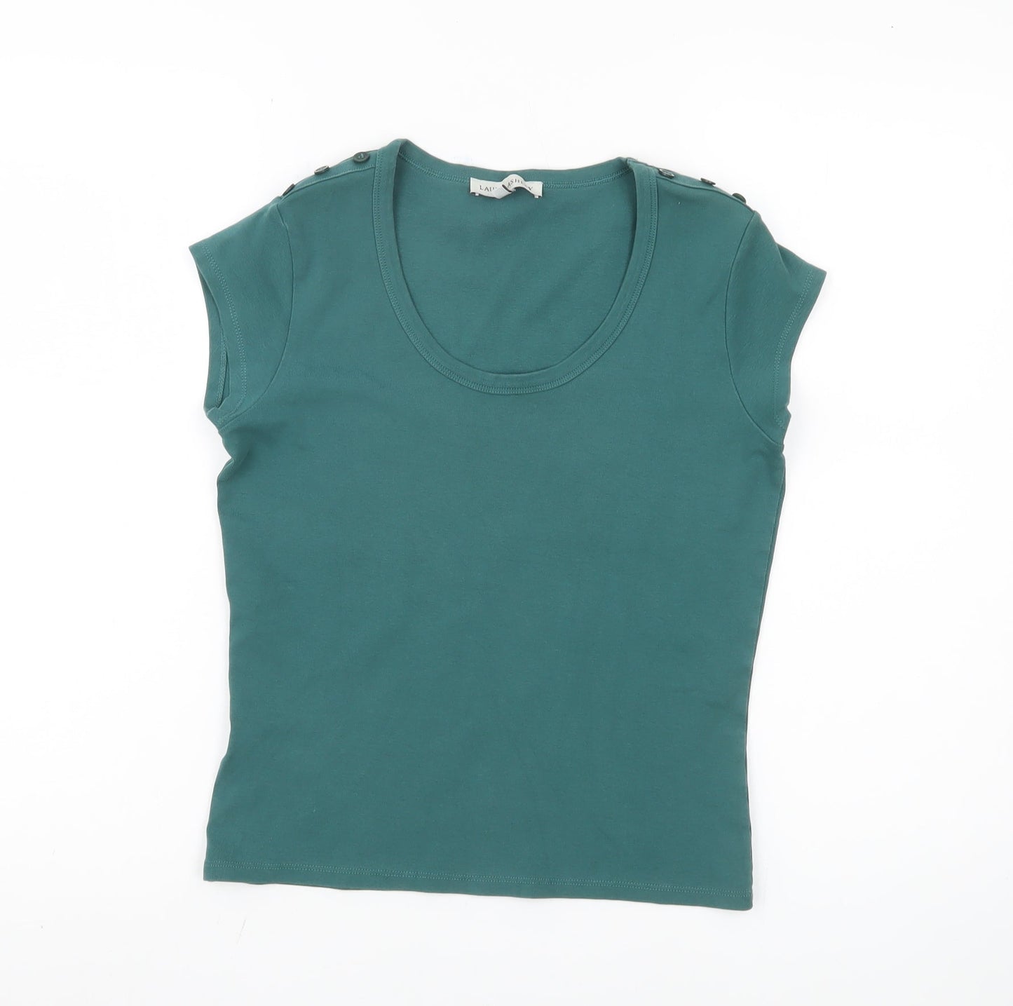 Laura Ashley Women’s Green T-Shirt, UK 12, Button Accent