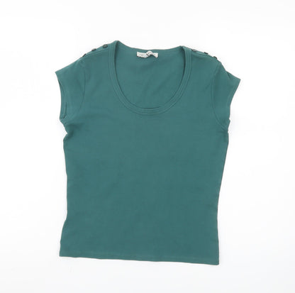 Laura Ashley Women’s Green T-Shirt, UK 12, Button Accent