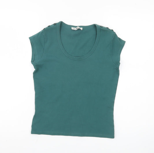 Laura Ashley Women’s Green T-Shirt, UK 12, Button Accent
