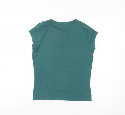 Laura Ashley Women’s Green T-Shirt, UK 12, Button Accent