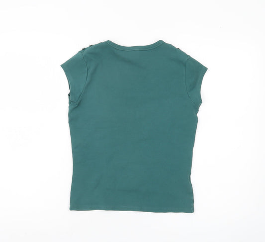 Laura Ashley Women’s Green T-Shirt, UK 12, Button Accent