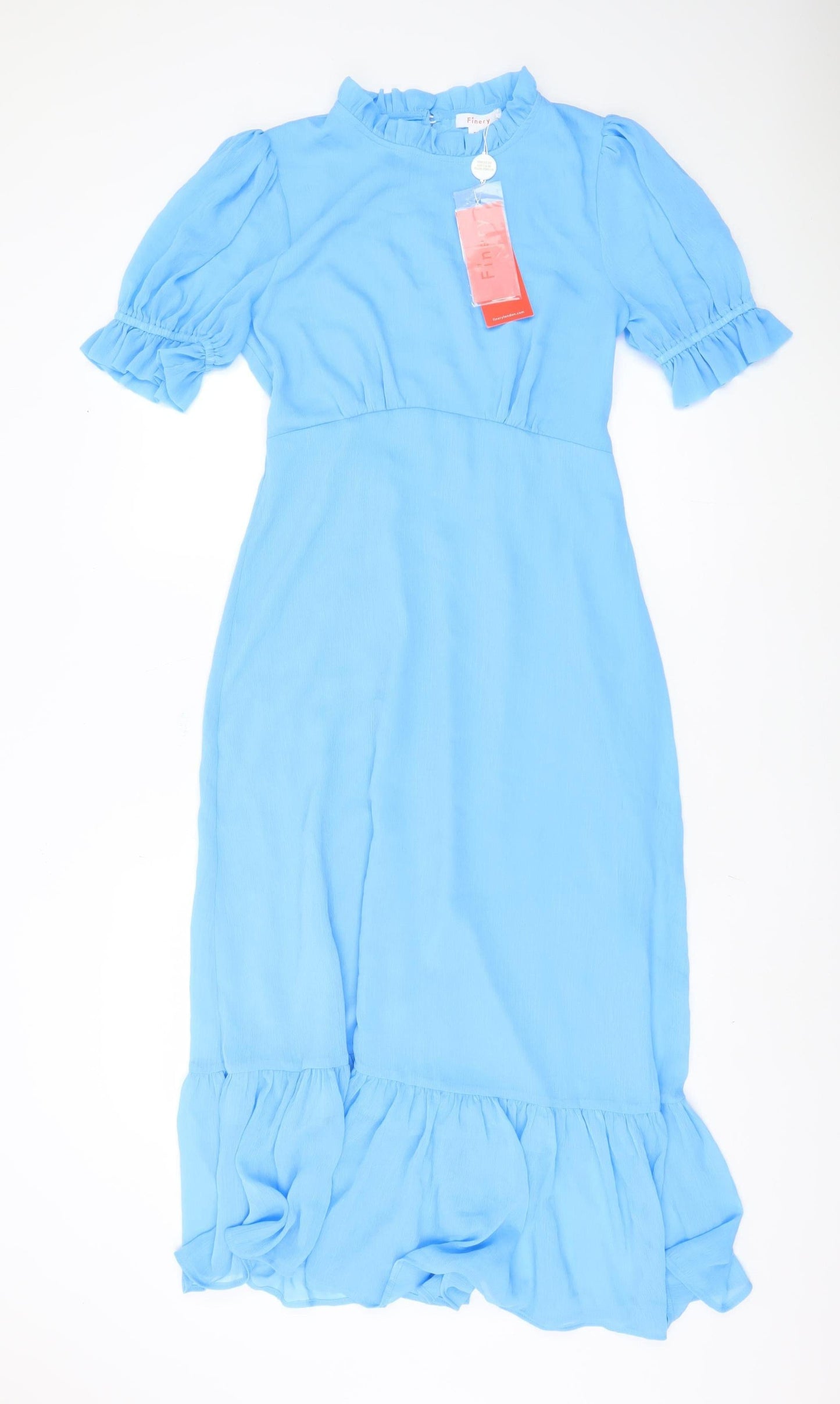 Finery Women's Blue High Neck Puff Sleeve Dress