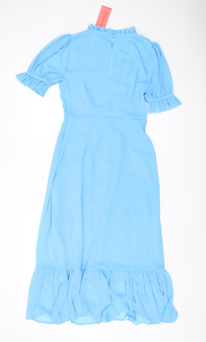 Finery Women's Blue High Neck Puff Sleeve Dress