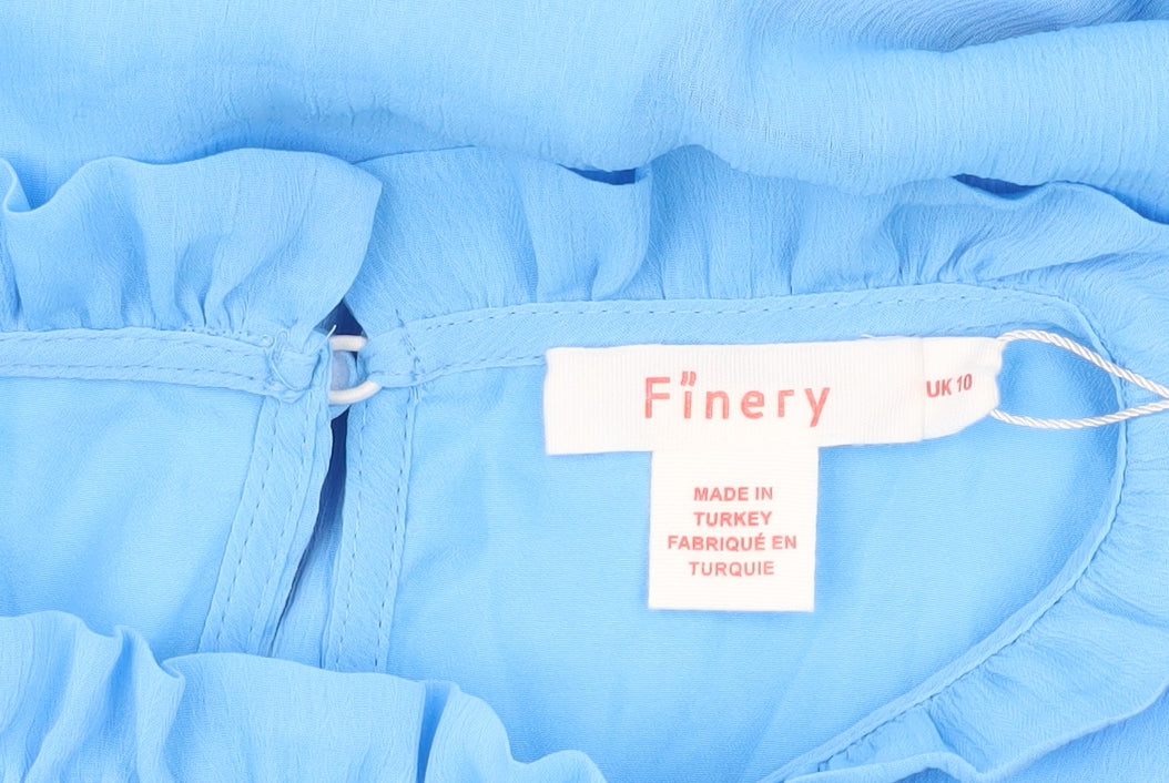 Finery Women's Blue High Neck Puff Sleeve Dress