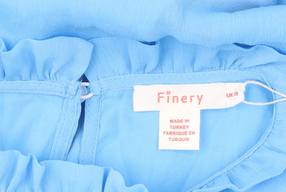 Finery Women's Blue High Neck Puff Sleeve Dress