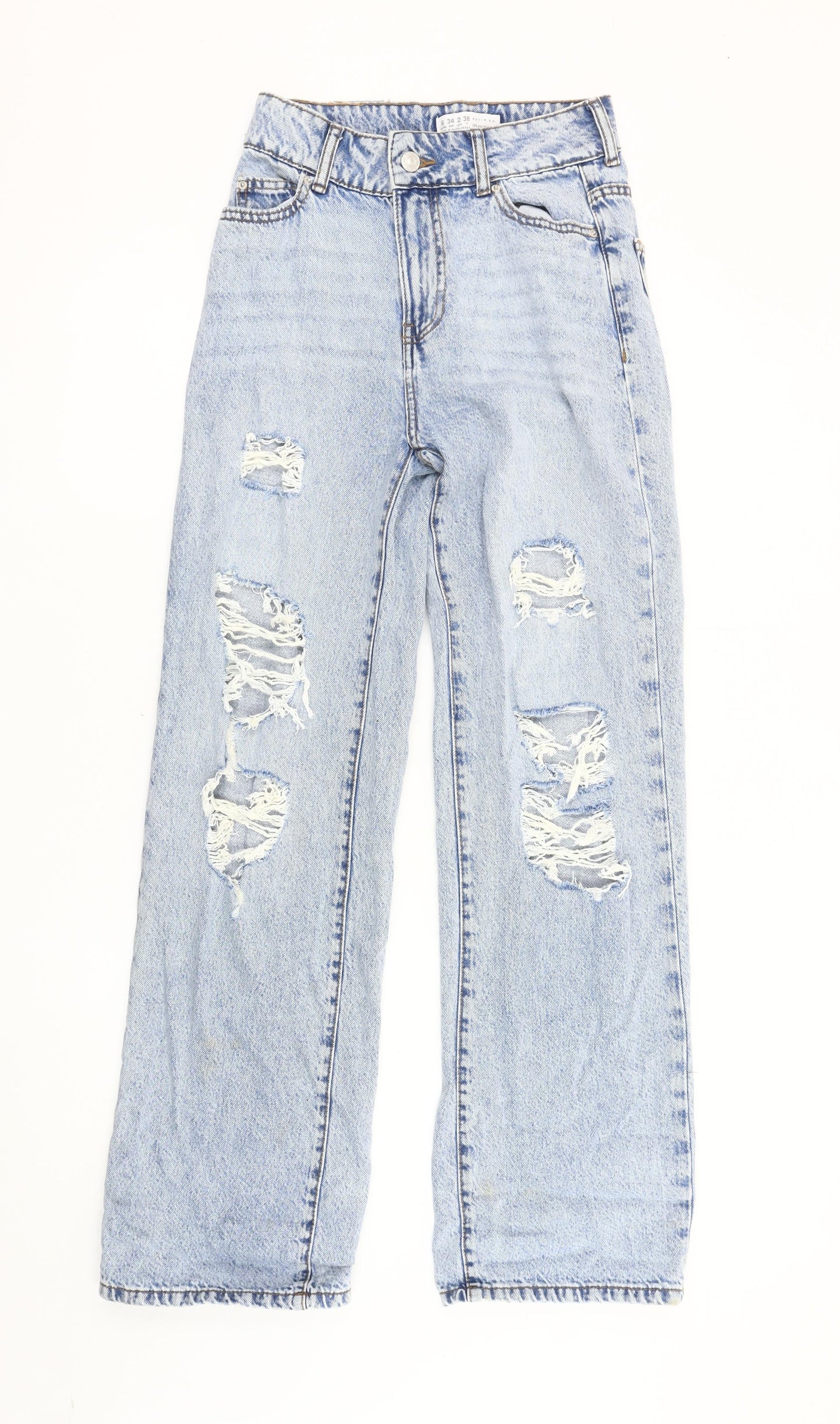 Primark Women's Blue Straight Jeans Size 6 Distressed