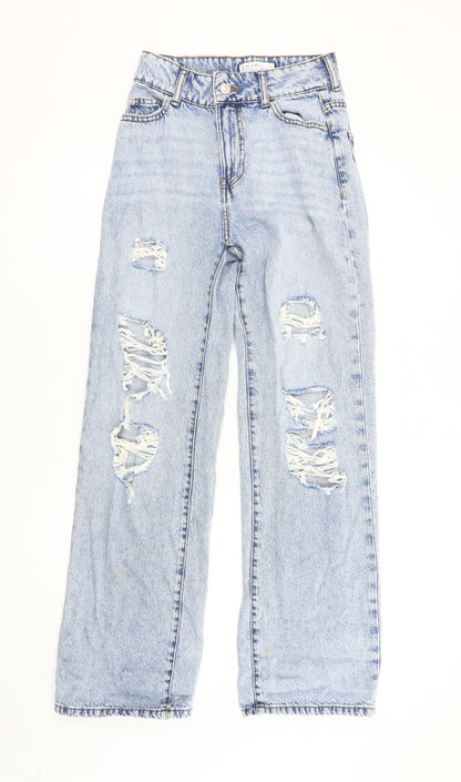 Primark Women's Blue Straight Jeans Size 6 Distressed