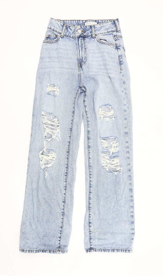 Primark Women's Blue Straight Jeans Size 6 Distressed