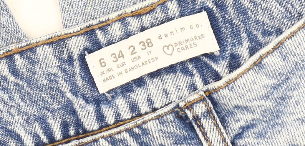 Primark Women's Blue Straight Jeans Size 6 Distressed