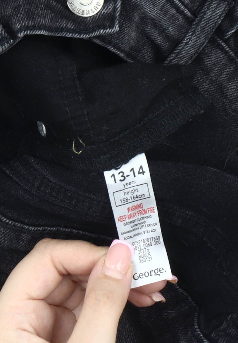 George Girls Black Straight Jeans 13-14 Years Ripped Casual