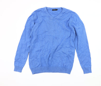 Capsule Men's Blue Cotton V-Neck Pullover Jumper L