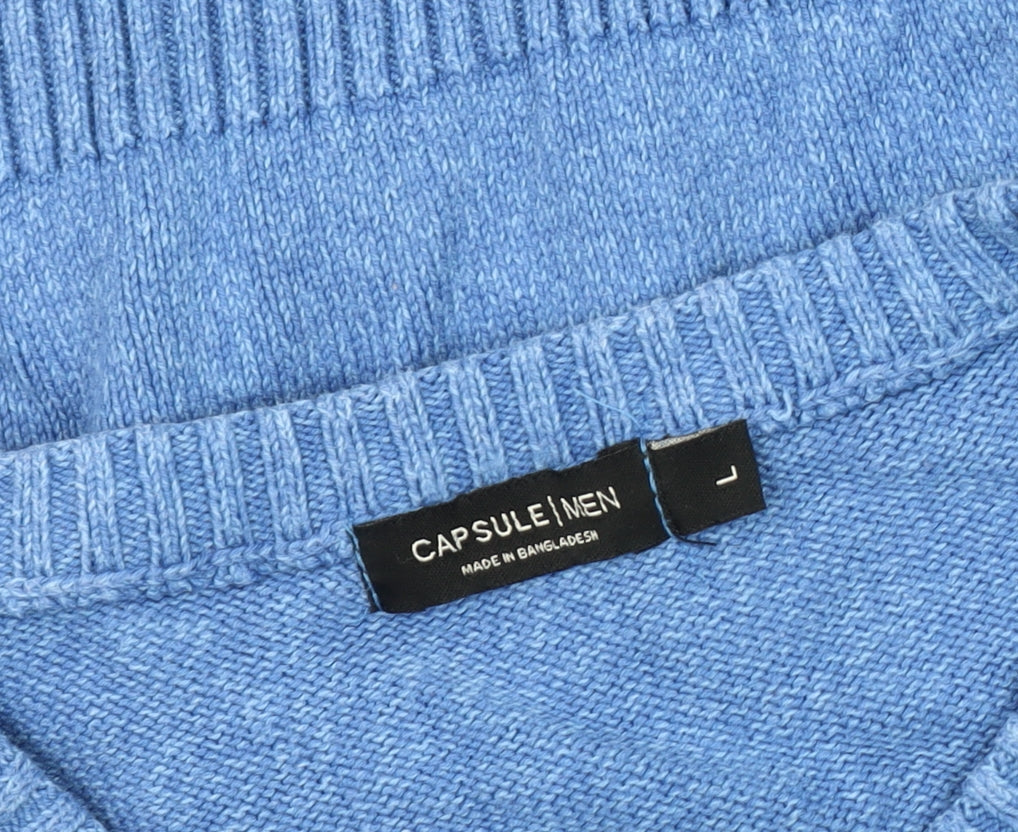 Capsule Men's Blue Cotton V-Neck Pullover Jumper L