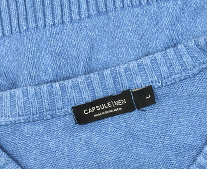 Capsule Men's Blue Cotton V-Neck Pullover Jumper L