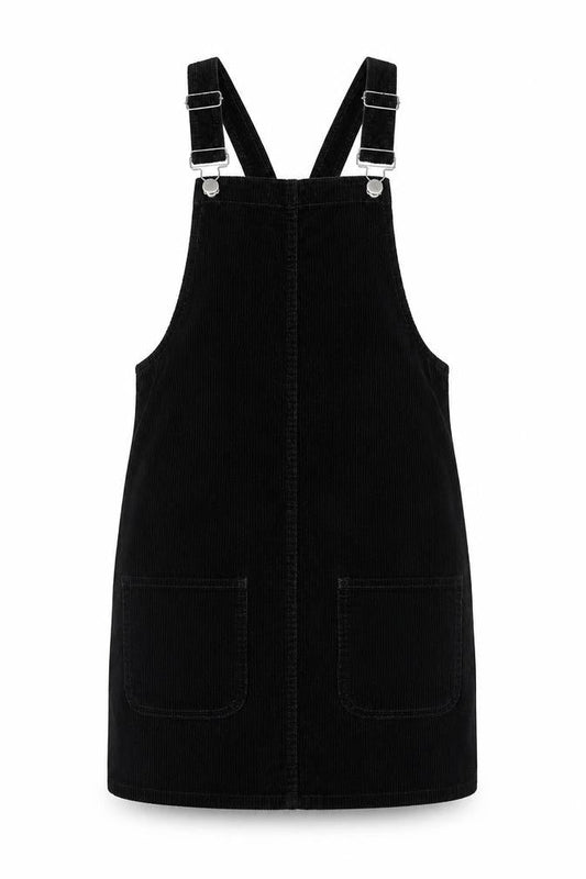 Front view of Denim Co. Women's Black Dungaree Dress, size 6