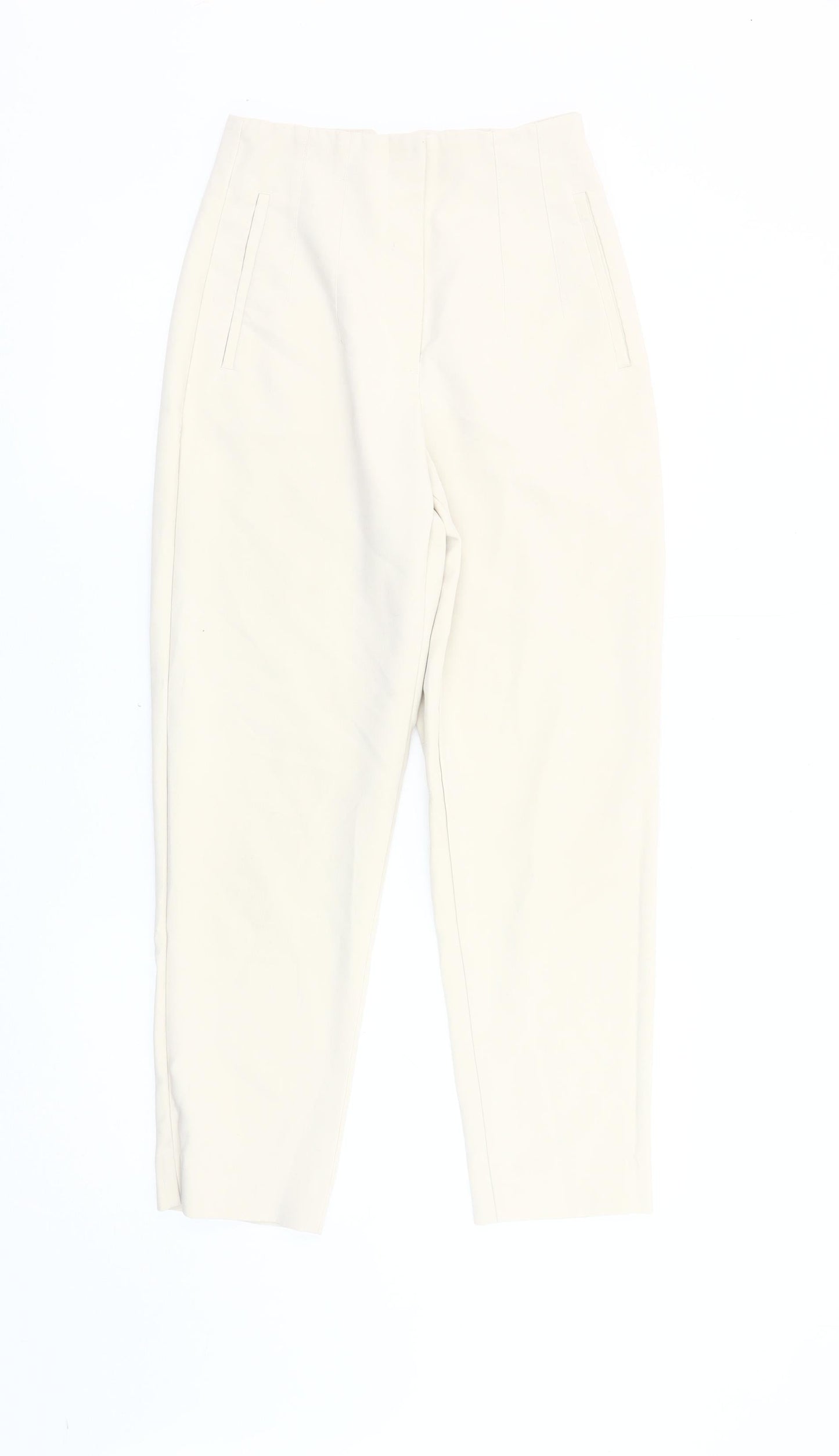 Womens UK Size S Zara Regular Fit Casual Ivory Trousers