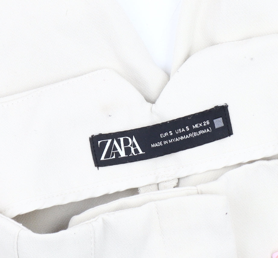 Womens UK Size S Zara Regular Fit Casual Ivory Trousers