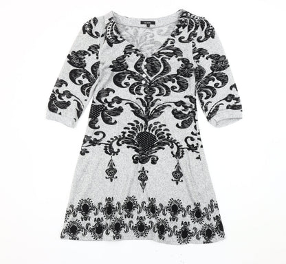 Izabel Grey Geometric V-Neck Dress Women's S
