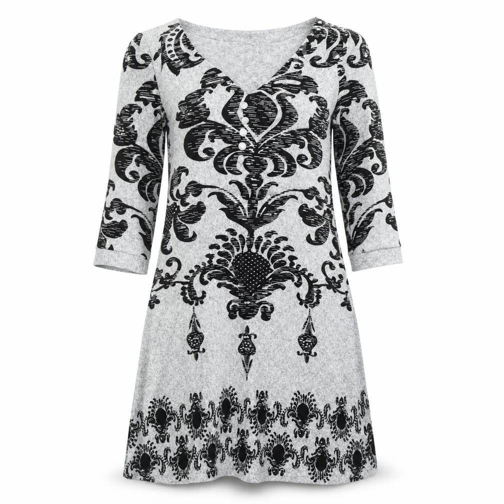 Izabel Grey Geometric V-Neck Dress Women's S