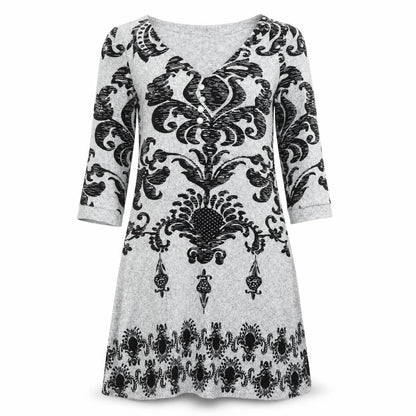 Izabel Grey Geometric V-Neck Dress Women's S