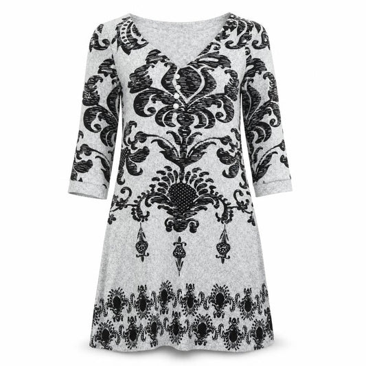 Izabel Grey Geometric V-Neck Dress Women's S