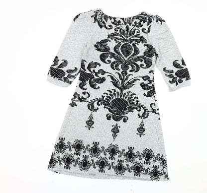 Izabel Grey Geometric V-Neck Dress Women's S