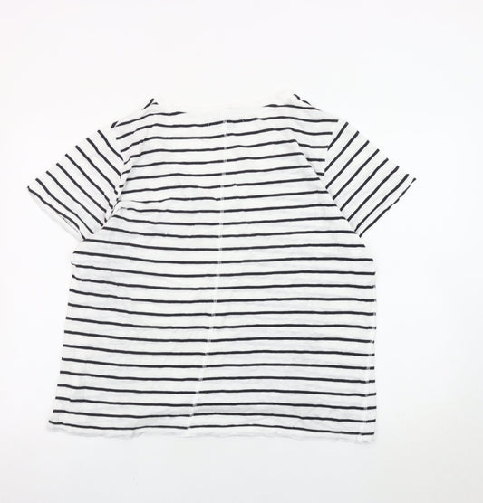 John Lewis Women White Striped V-Neck T-Shirt Size 18
