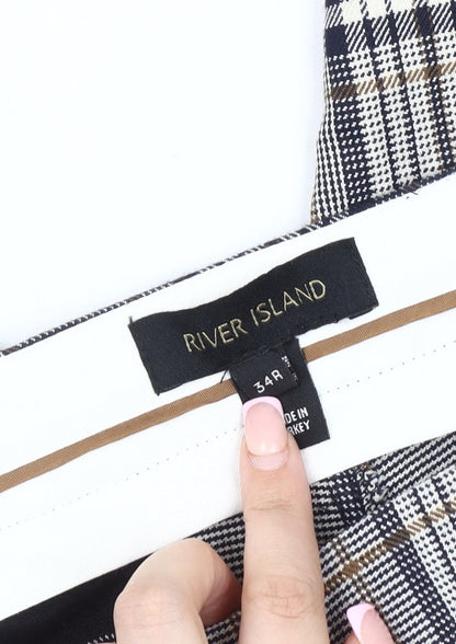 River Island Men's Multicoloured Plaid Trousers 34R