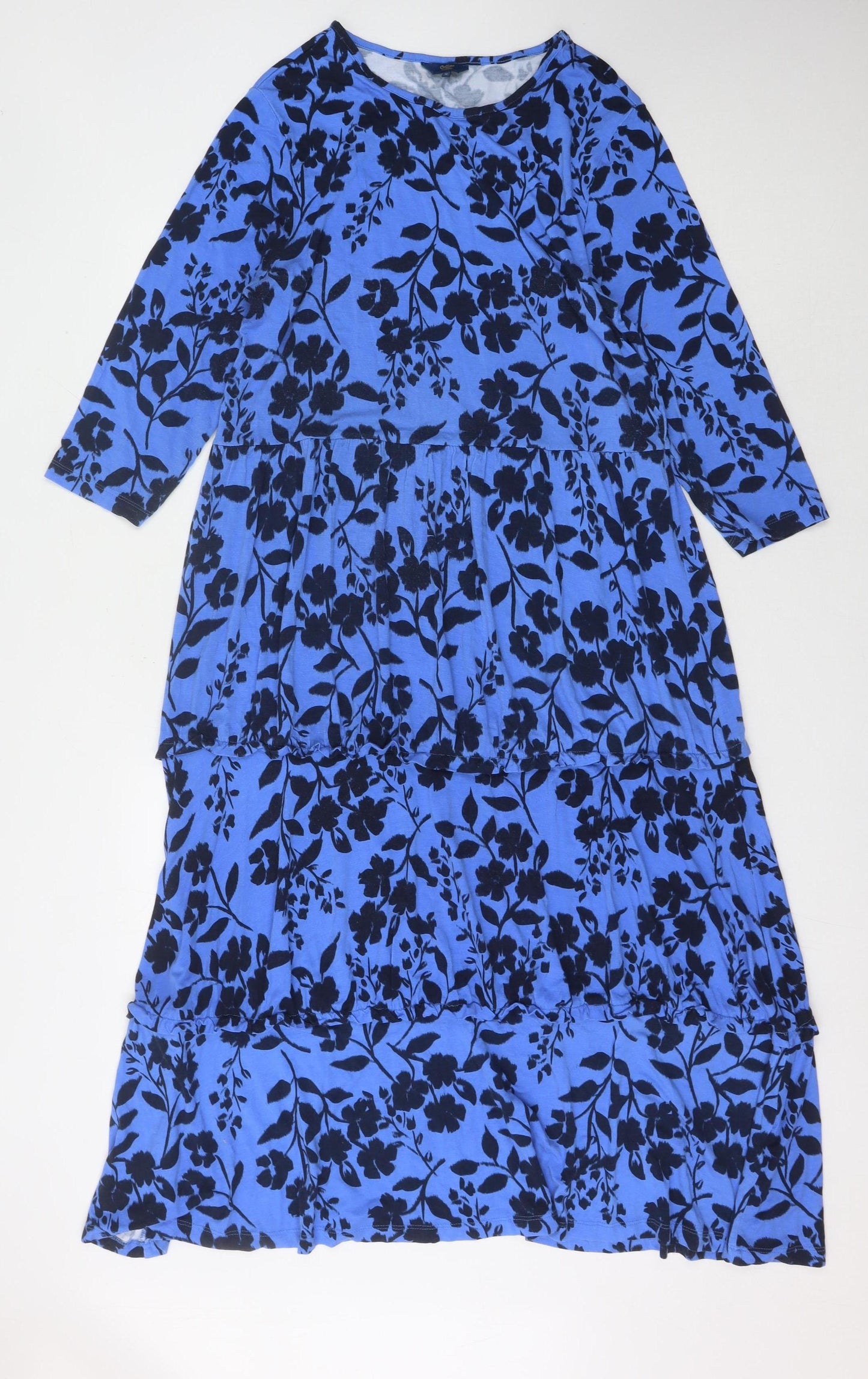 Cotton Traders Blue Floral Dress 3/4 Sleeve Size 16