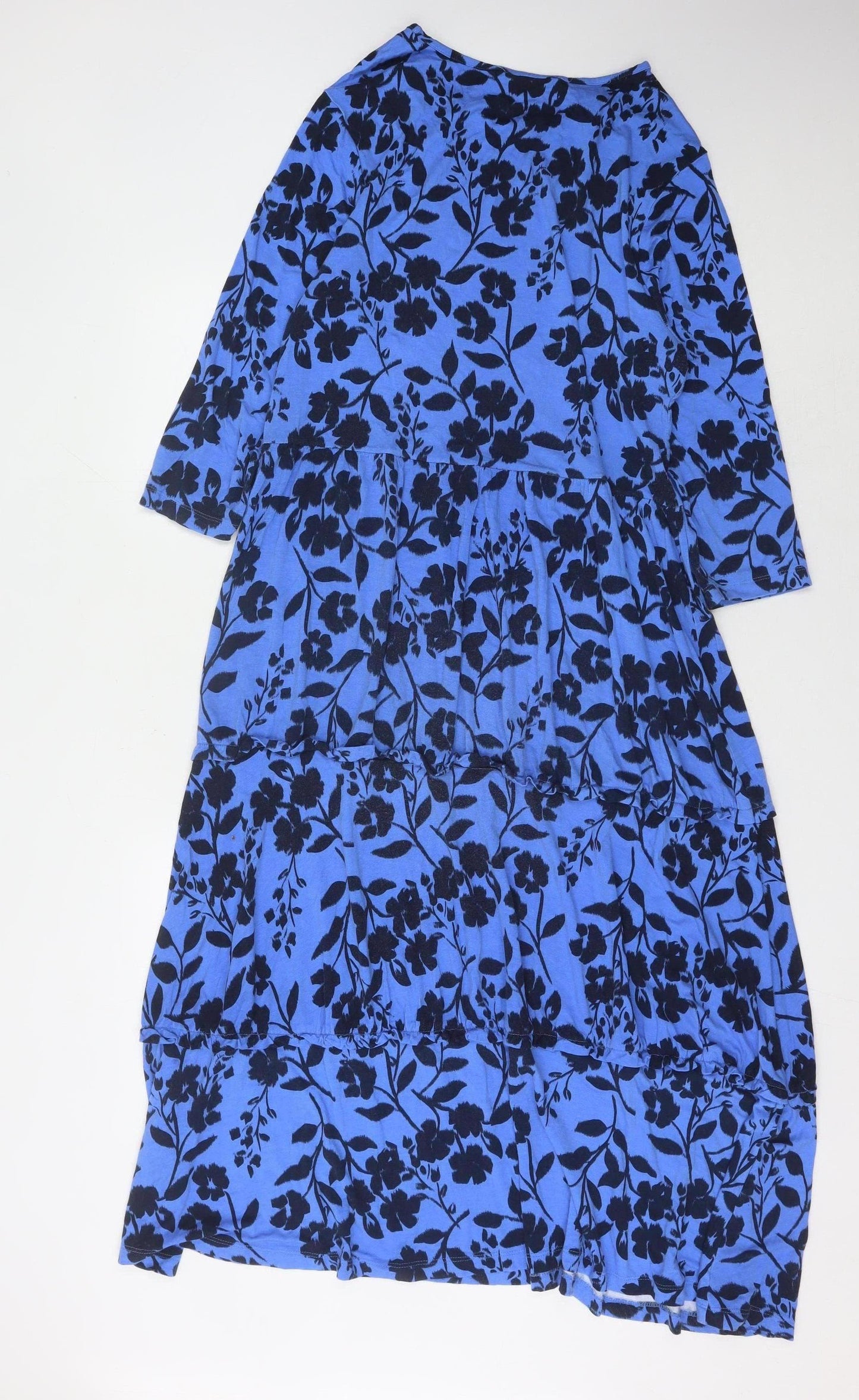 Cotton Traders Blue Floral Dress 3/4 Sleeve Size 16