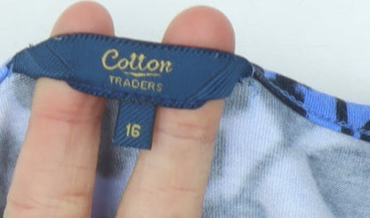 Cotton Traders Blue Floral Dress 3/4 Sleeve Size 16