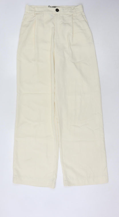 Womens UK Size 8 Zara Regular Fit Casual Workwear Ivory Trousers